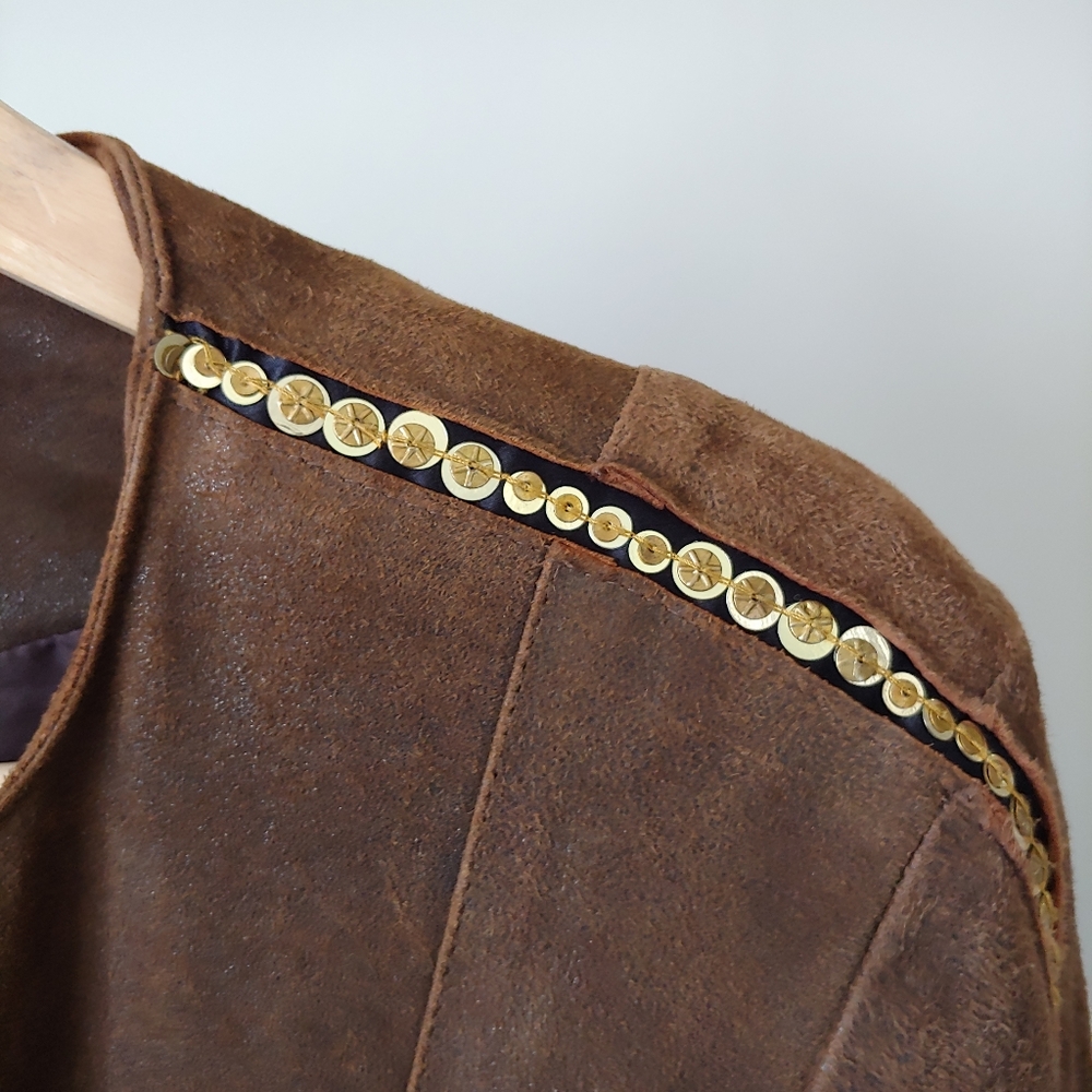 Sachin + Babi For Ankasa Brown Leather Jacket Size 8 - Picture 12 of 16